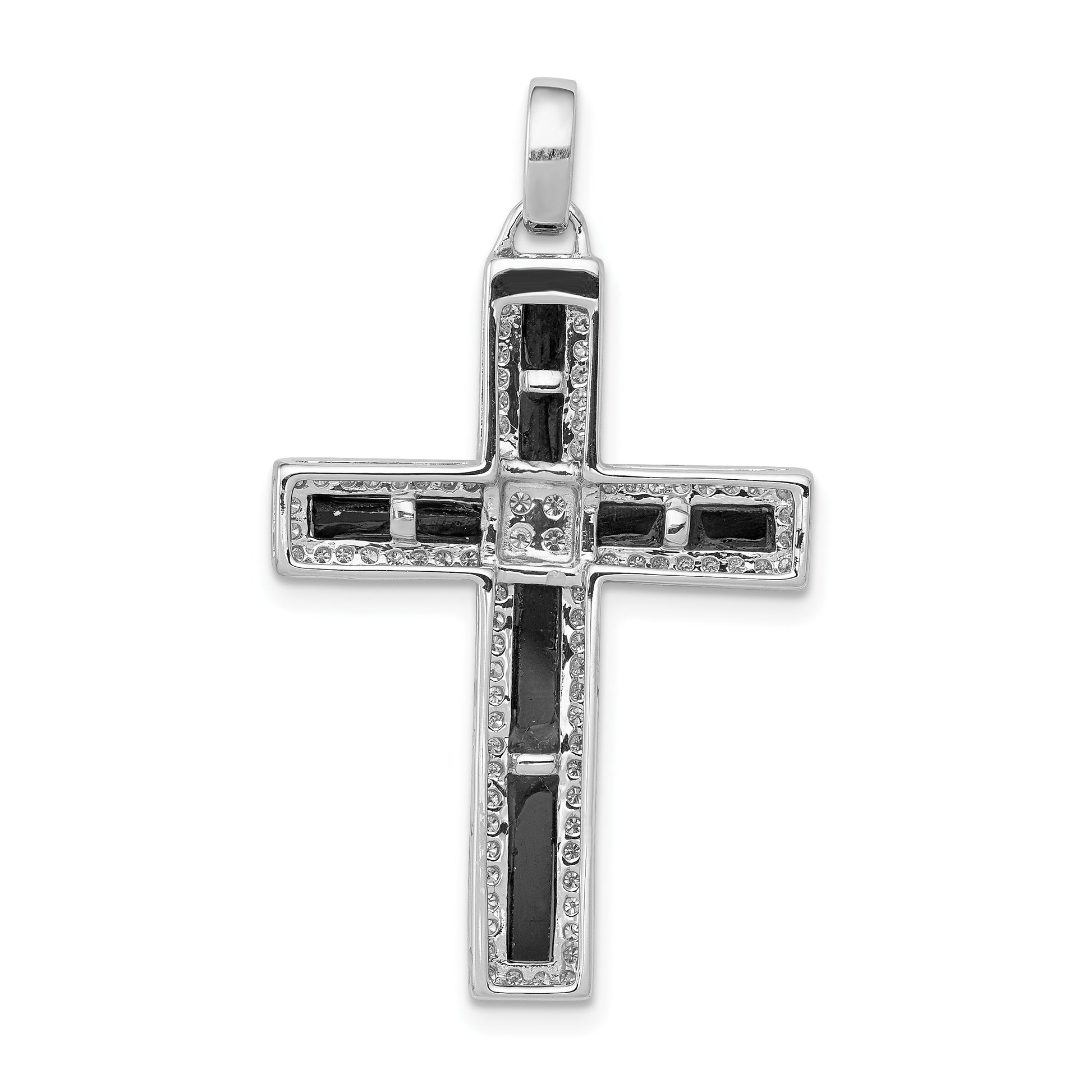 14k White Gold 1/3 carat Diamond and Onyx Cross Pendant