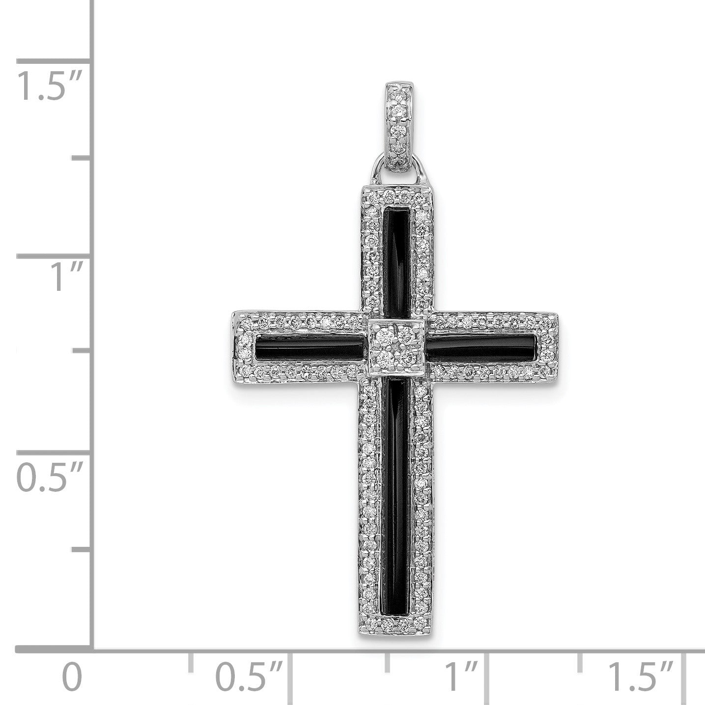 14k White Gold 1/3 carat Diamond and Onyx Cross Pendant
