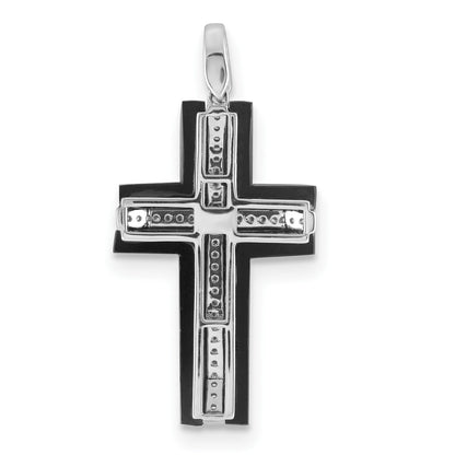 14k White Gold 1/4 carat Diamond and Onyx Cross Pendant