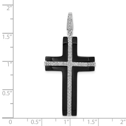 14k White Gold 1/4 carat Diamond and Onyx Cross Pendant