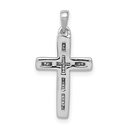 14k White Gold Small 1/10 carat Diamond Cross Pendant
