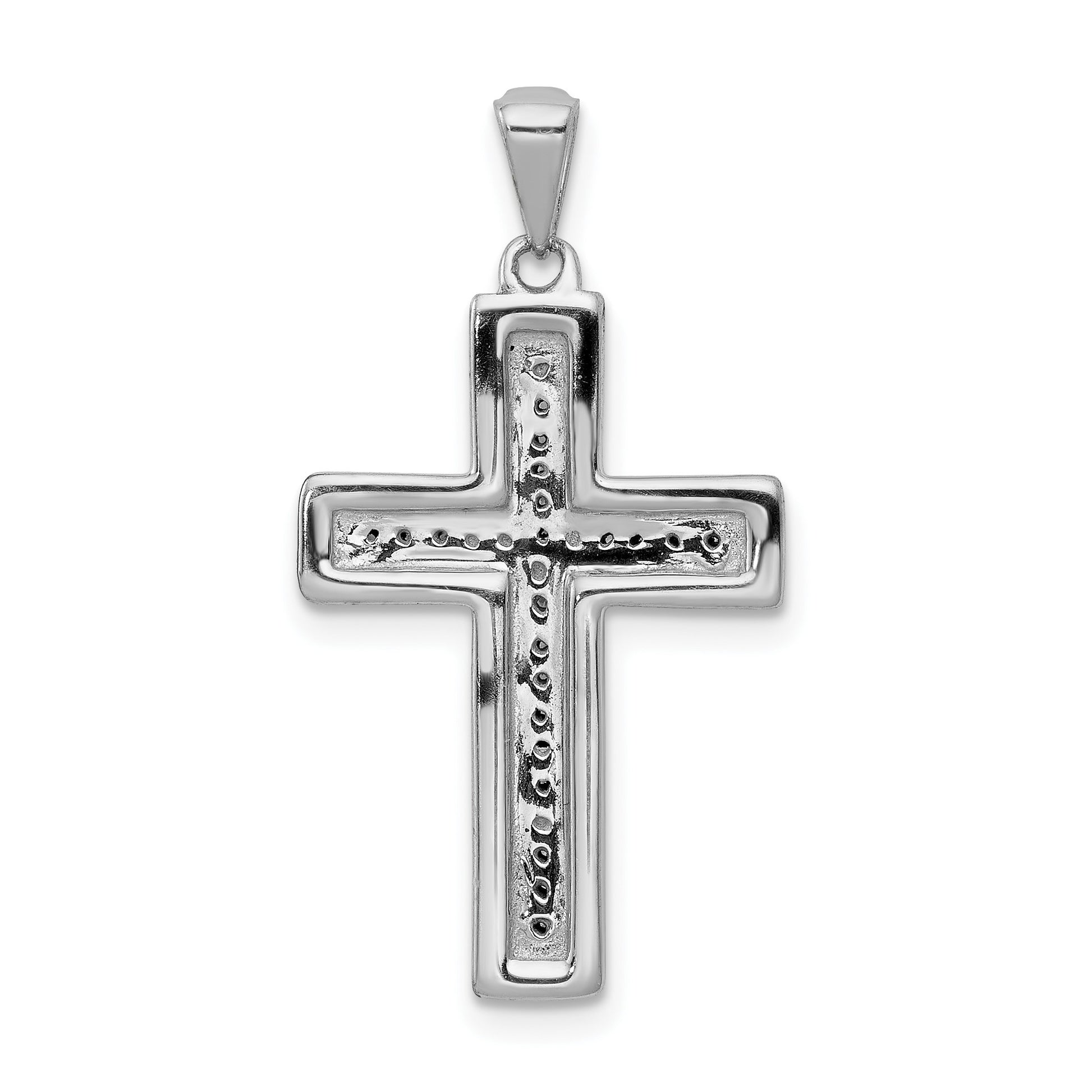 14k White Gold Large 1/10 carat Diamond Cross Pendant