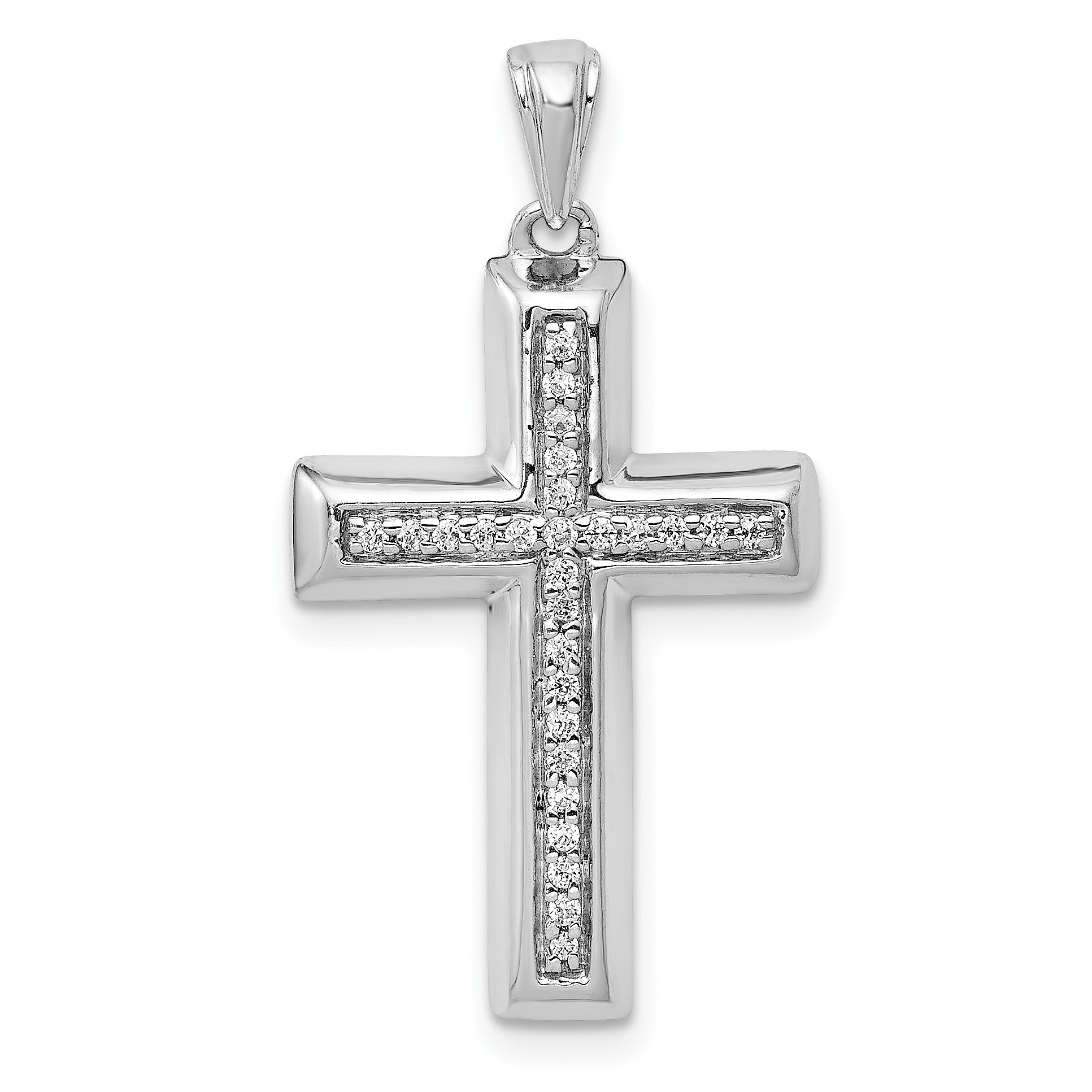 14k White Gold Large 1/10 carat Diamond Cross Pendant