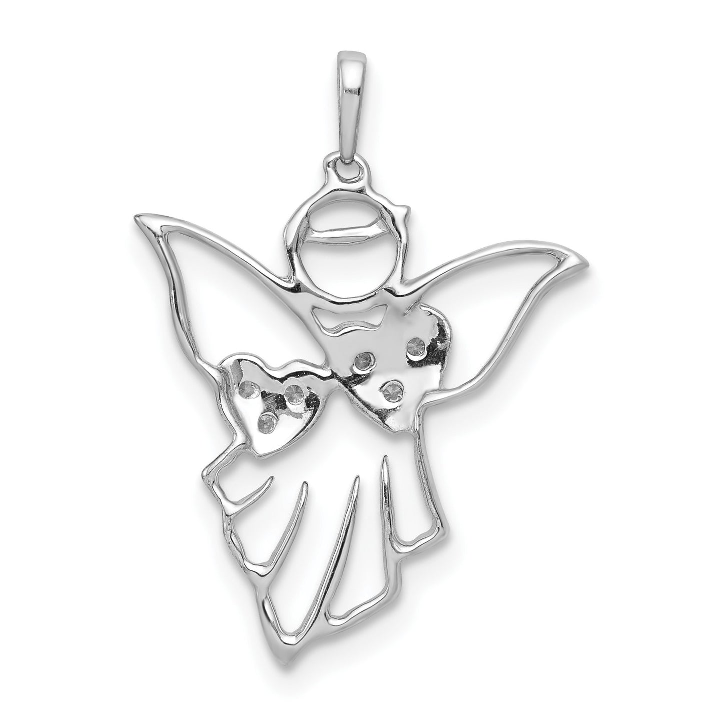 14k White Gold Diamond Cut-out Angel Pendant