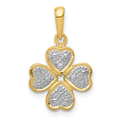 14k .02ct.Diamond Four Leaf Clover Pendant