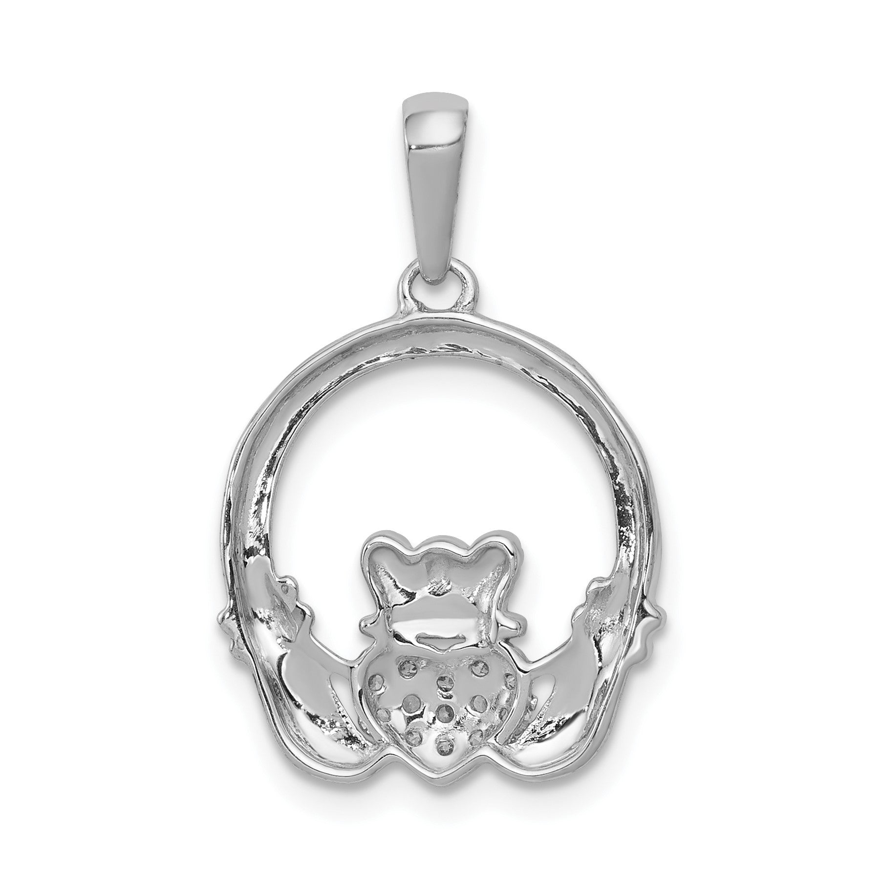 14k White Gold Diamond Claddagh Circle Pendant