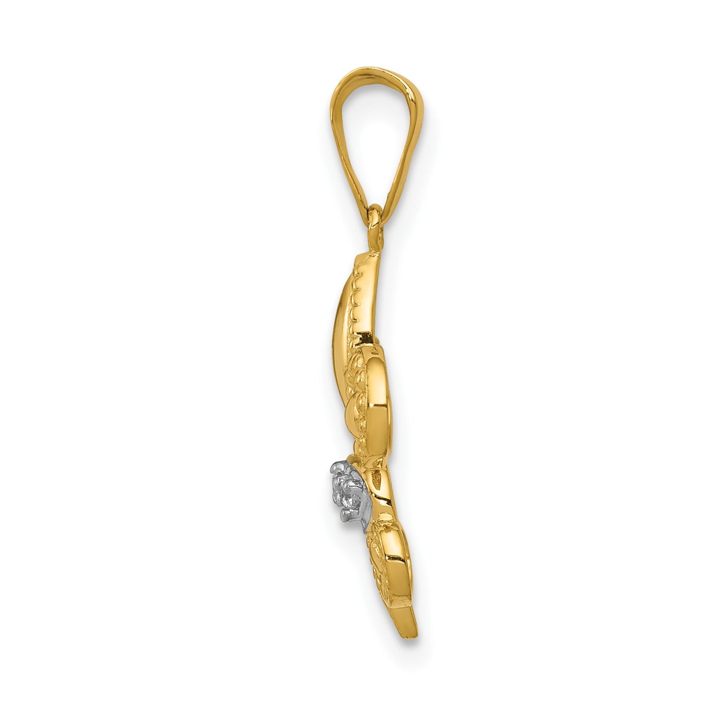 14k and White Rhodium Polished Diamond Fleur de Lis Pendant