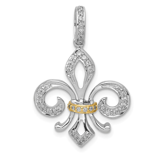 14k Two-Tone Diamond Fleur De Lis Pendant