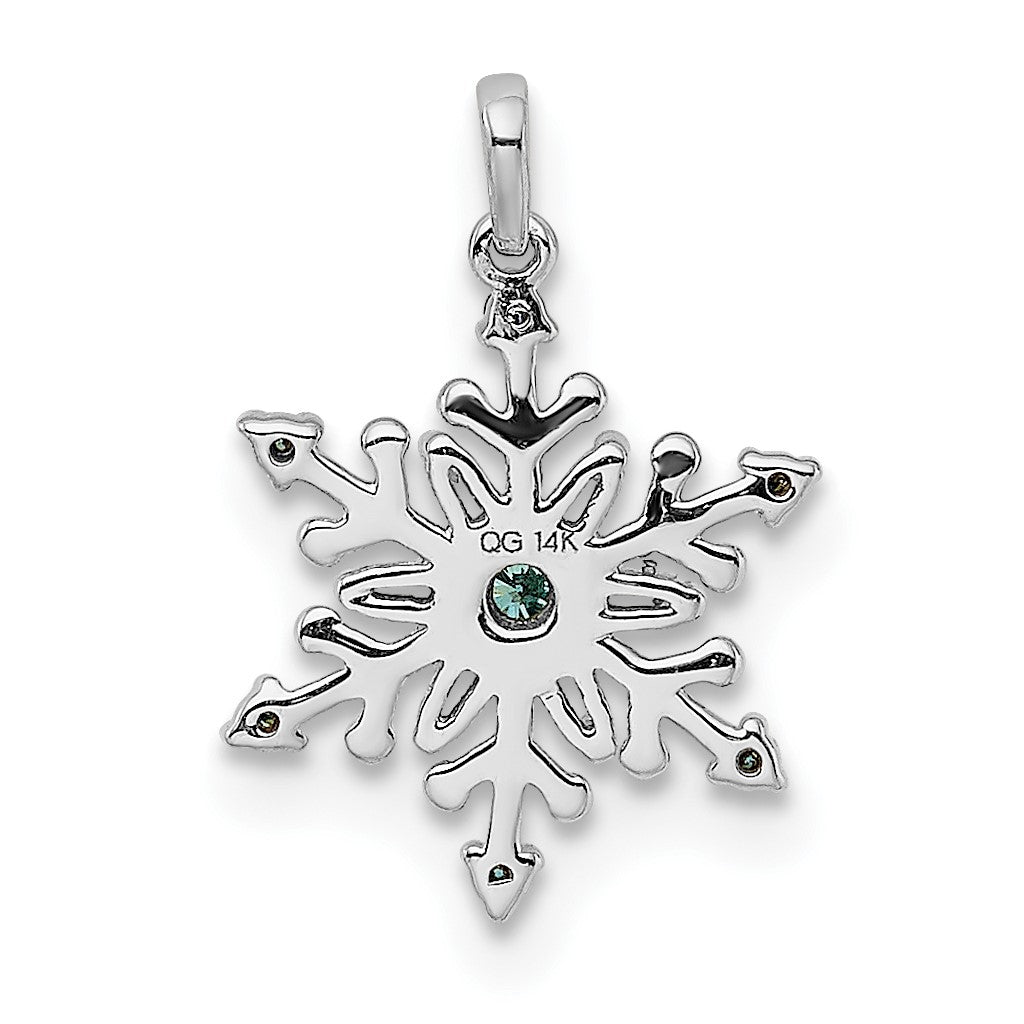 14k White Gold 1/10 carat Blue and White Diamond Snowflake Pendant