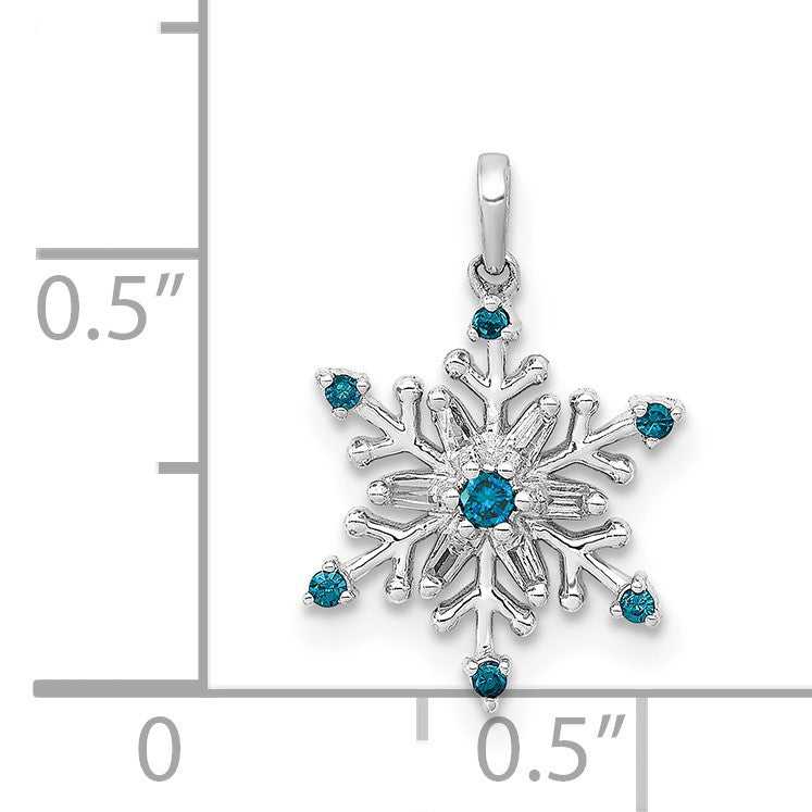 14k White Gold 1/10 carat Blue and White Diamond Snowflake Pendant