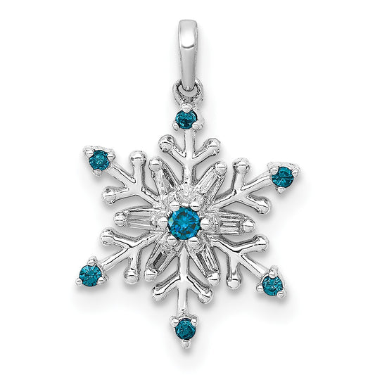 14k White Gold 1/10 carat Blue and White Diamond Snowflake Pendant