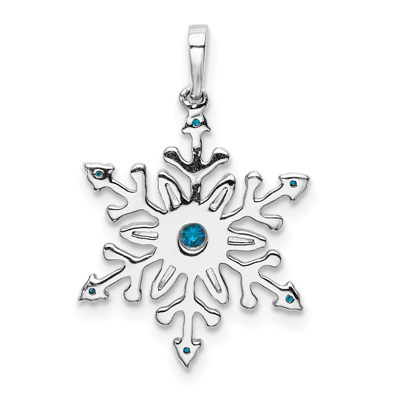 14k White Gold 1/6 carat Blue and White Diamond Snowflake Pendant
