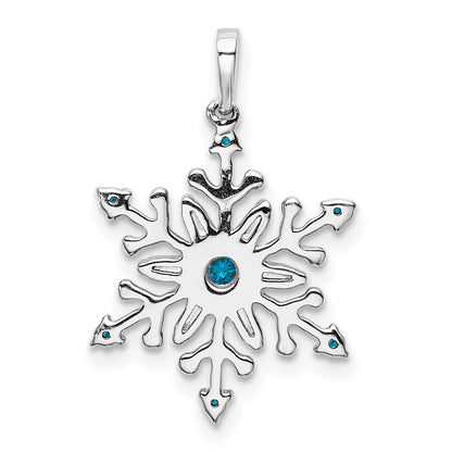 14k White Gold 1/6 carat Blue and White Diamond Snowflake Pendant