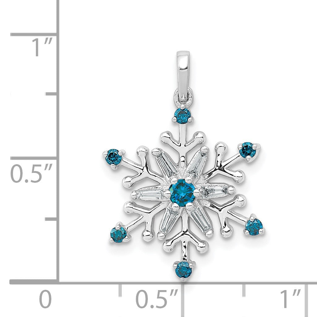 14k White Gold 1/4 carat Blue and White Diamond Snowflake Pendant