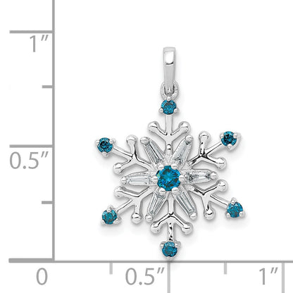 14k White Gold 1/4 carat Blue and White Diamond Snowflake Pendant