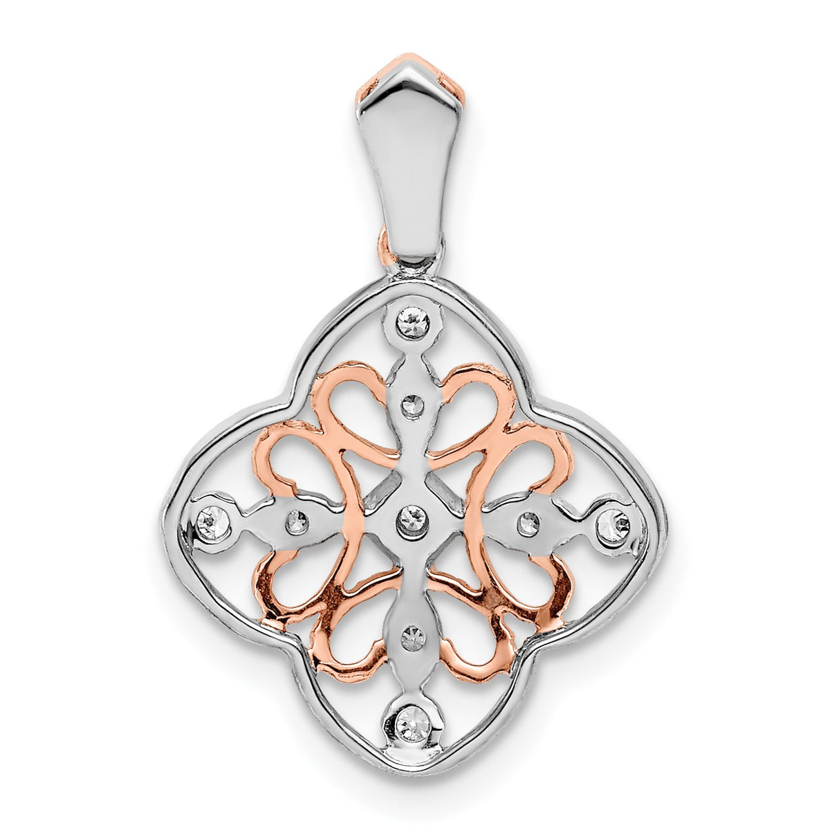 14k White Gold with Rose Rhodium 1/10 carat Diamond Vintage Pendant
