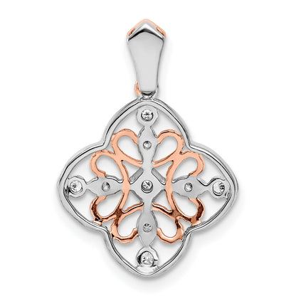 14k White Gold with Rose Rhodium 1/10 carat Diamond Vintage Pendant