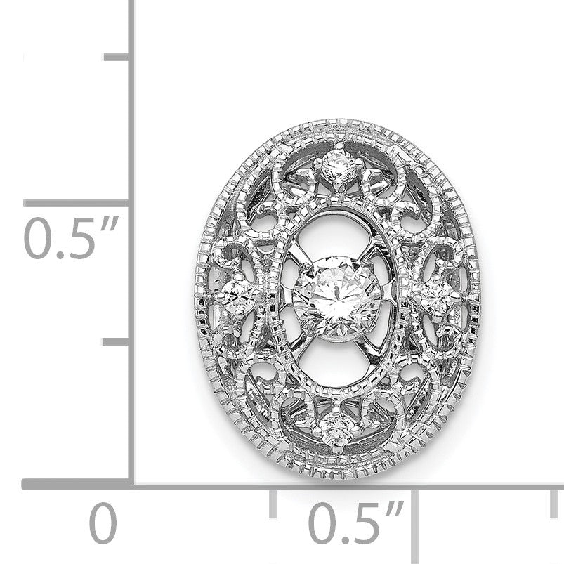 14k White Gold 1/4 carat Vibrant Moving Diamond Vintage Oval Filigree Chain Slide