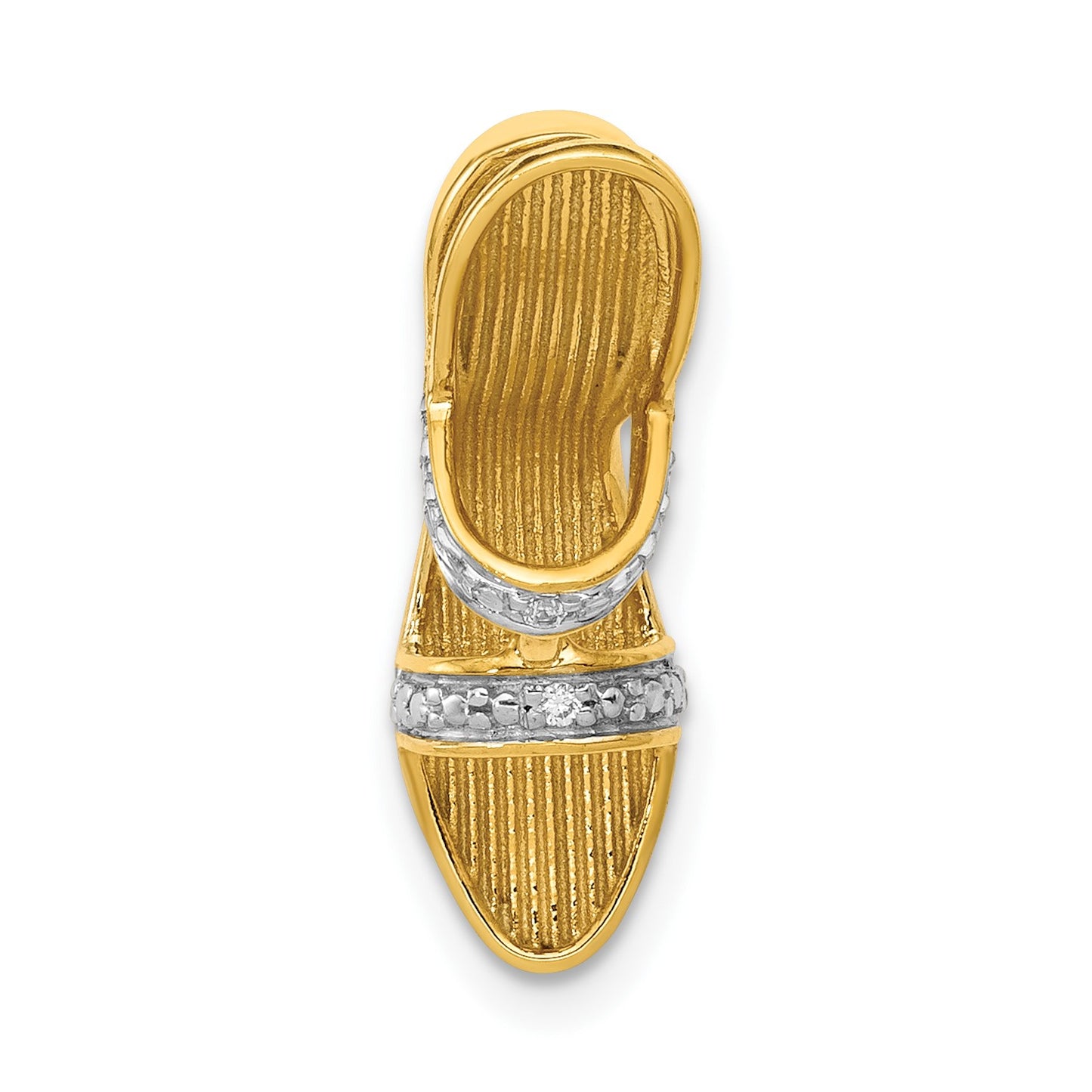 14k and White Rhodium Solid 3-D .01 carat Diamond High Heel Shoe Charm