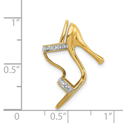 14k and White Rhodium Solid 3-D .01 carat Diamond High Heel Shoe Charm