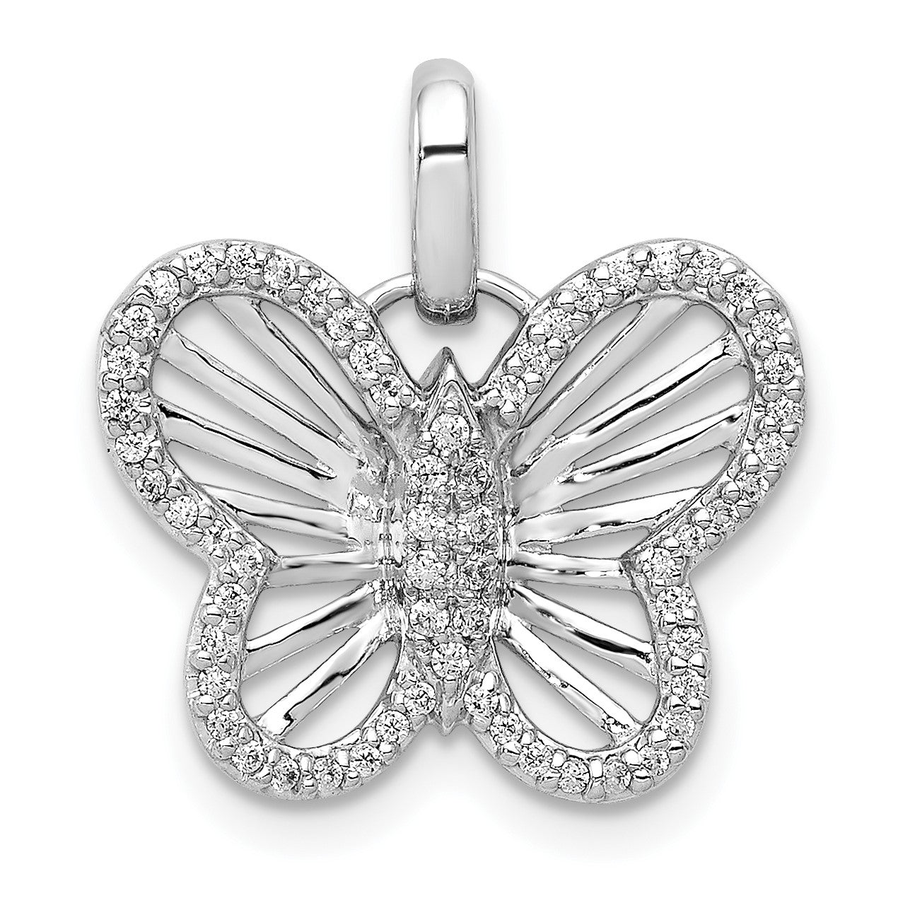 14k White Gold 1/5 carat Diamond Butterfly Pendant