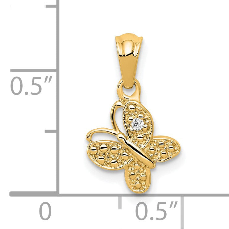 14k Polished .01 carat Diamond Butterfly Pendant
