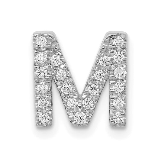 14K  White Gold Diamond Letter M Initial Charm