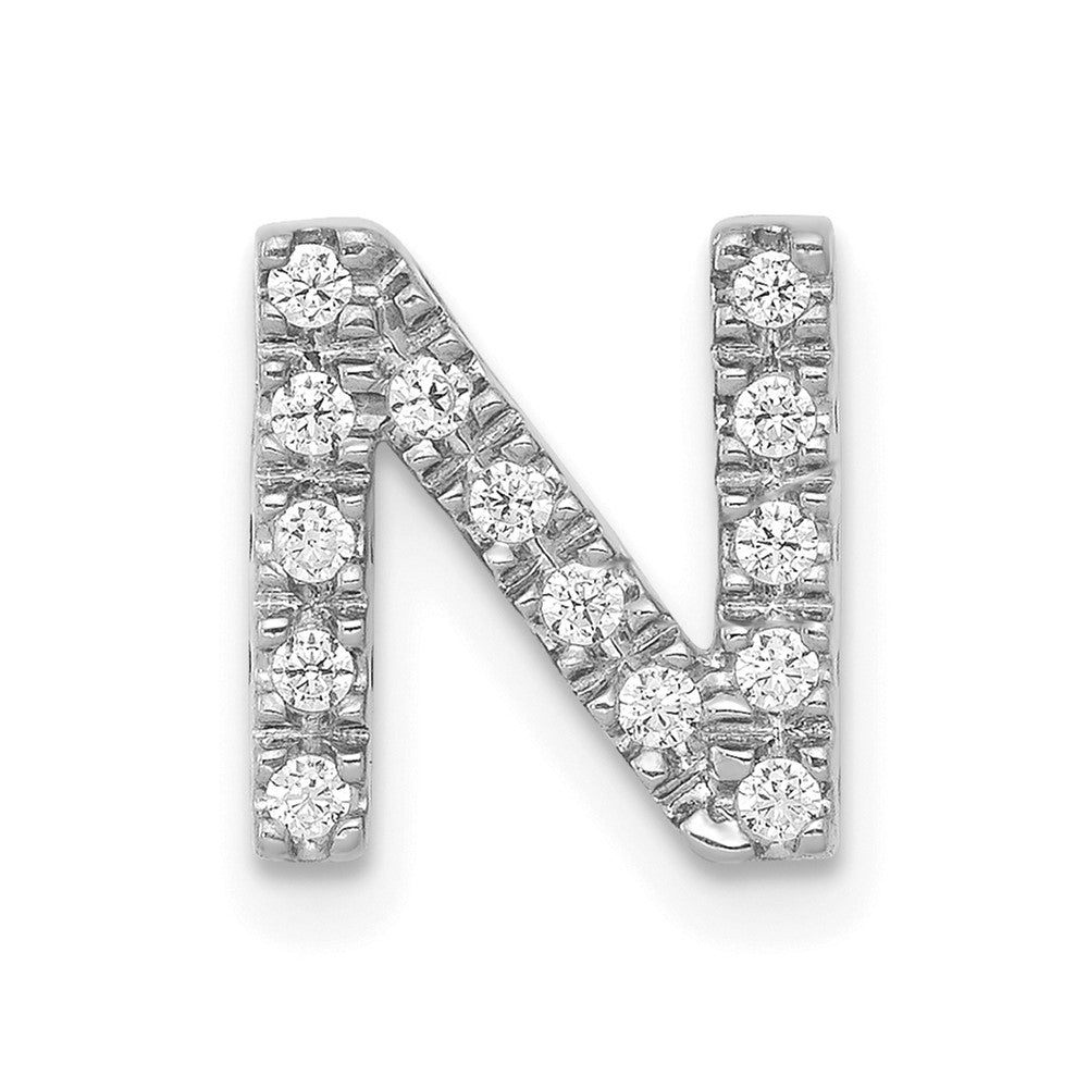 14K  White Gold Diamond Letter N Initial Charm