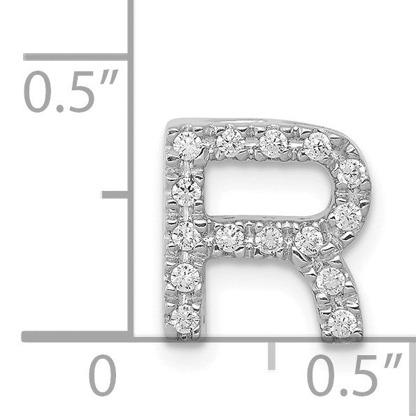 14K  White Gold Diamond Letter R Initial Charm