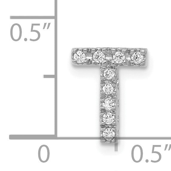 14K  White Gold Diamond Letter T Initial Charm