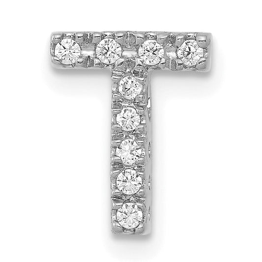 14K  White Gold Diamond Letter T Initial Charm