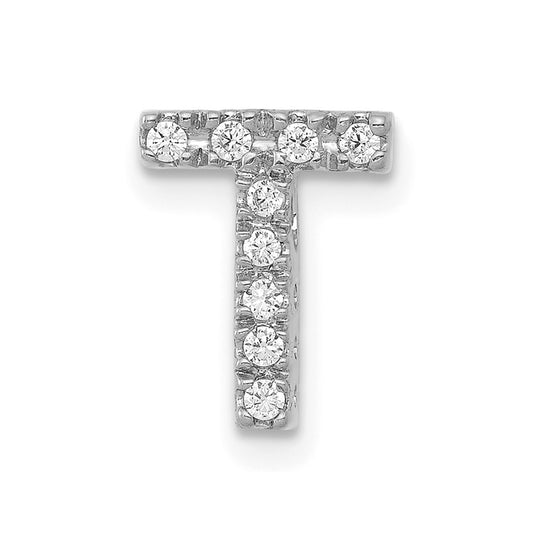 14K  White Gold Diamond Letter T Initial Charm