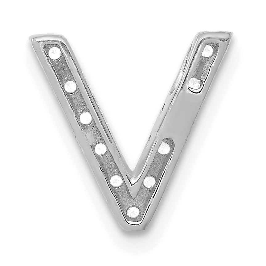 14K  White Gold Diamond Letter V Initial Charm