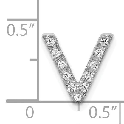 14K  White Gold Diamond Letter V Initial Charm