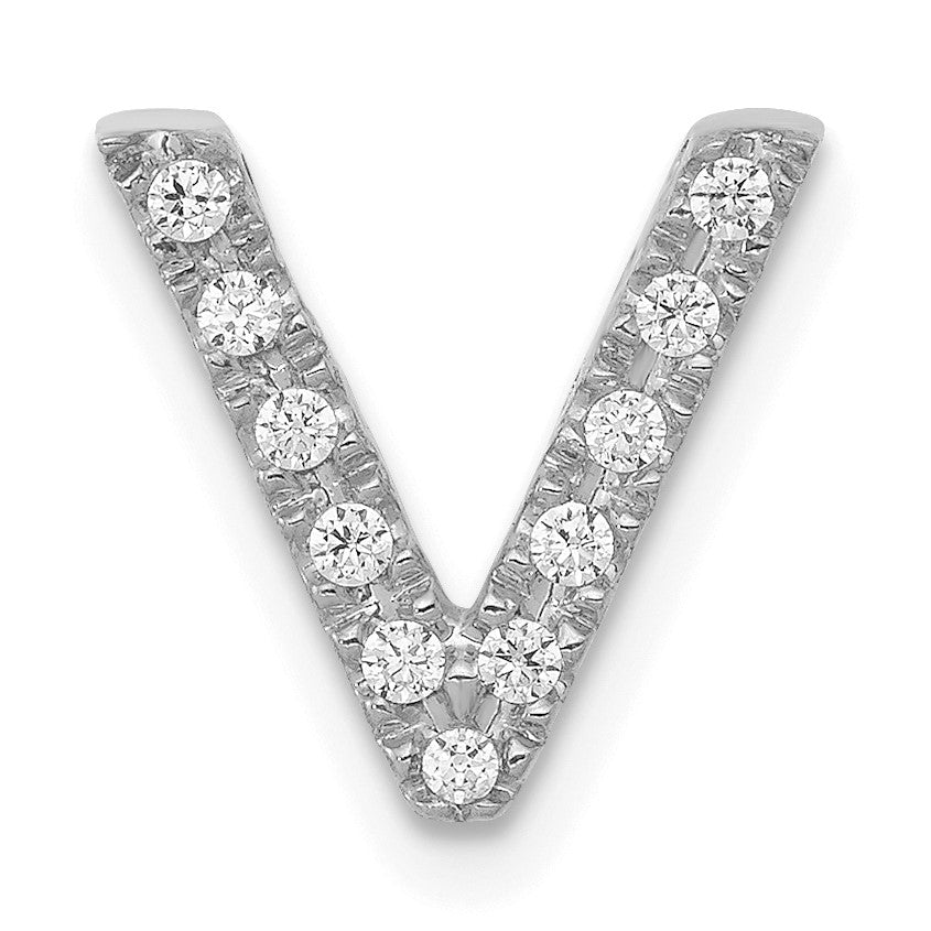 14K  White Gold Diamond Letter V Initial Charm