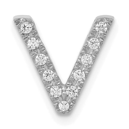 14K  White Gold Diamond Letter V Initial Charm