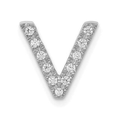 14K  White Gold Diamond Letter V Initial Charm