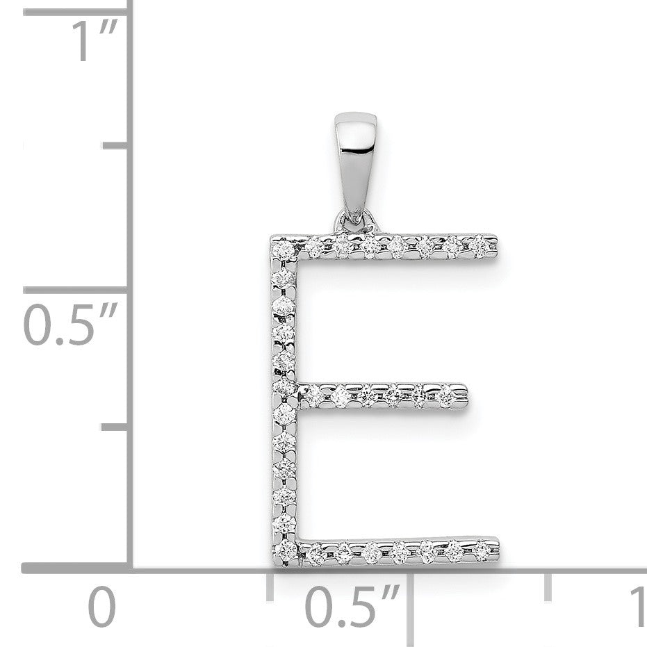 14K White Gold Diamond Letter E Initial Pendant