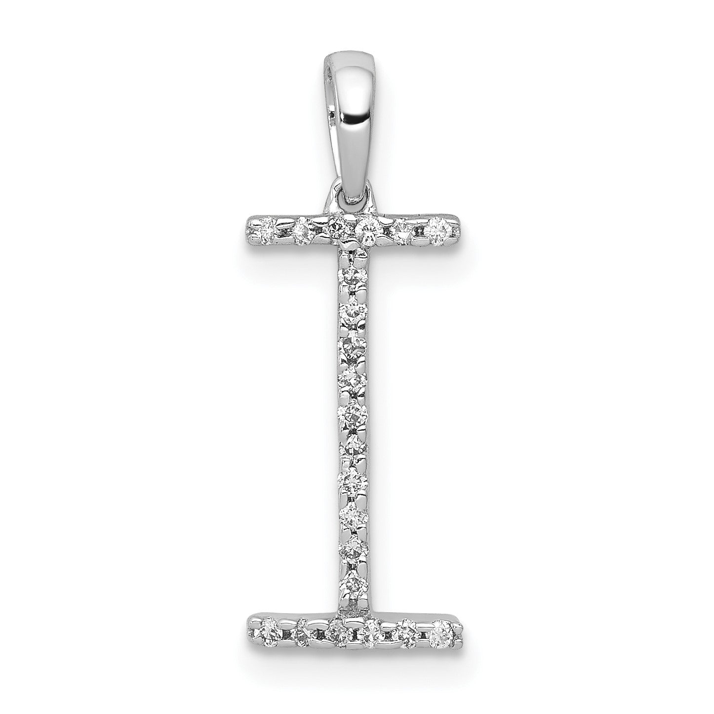 14K White Gold Diamond Letter I Initial Pendant
