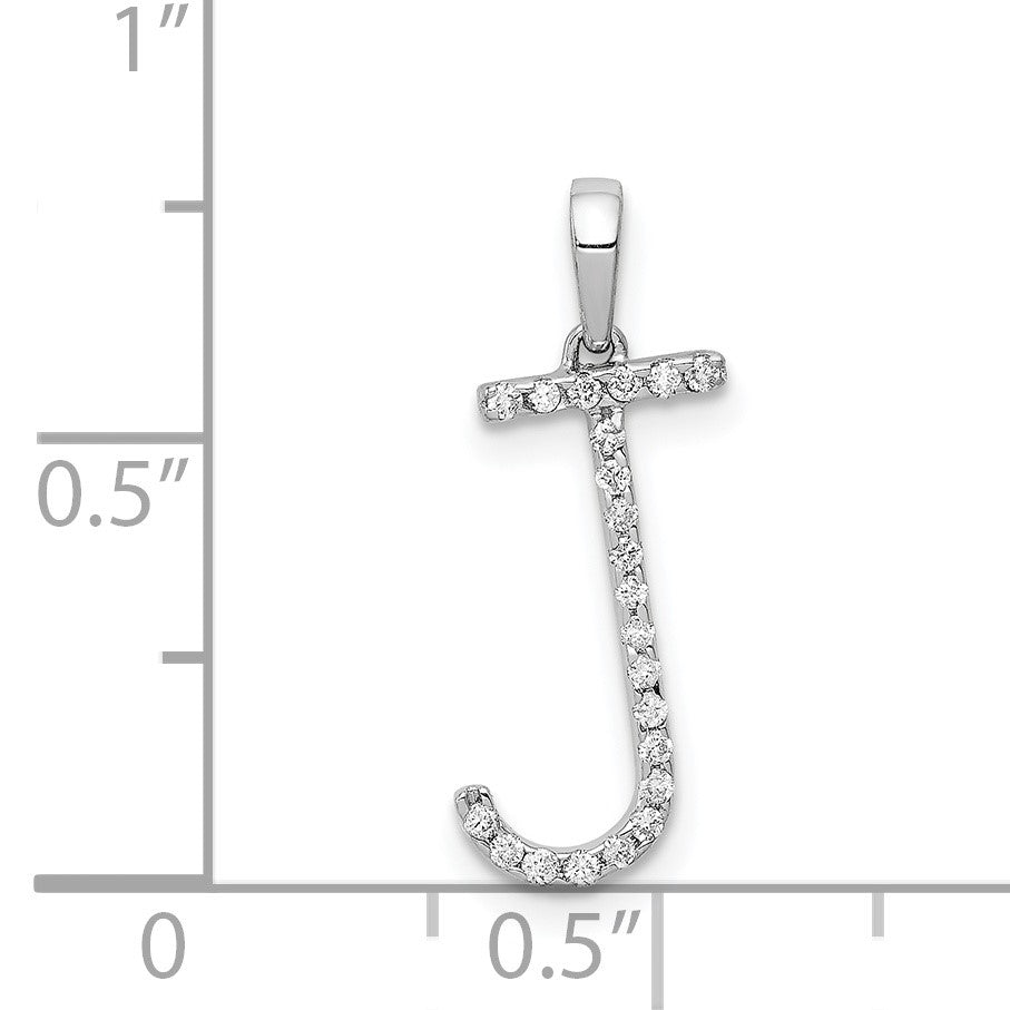 14K White Gold Diamond Letter J Initial Pendant