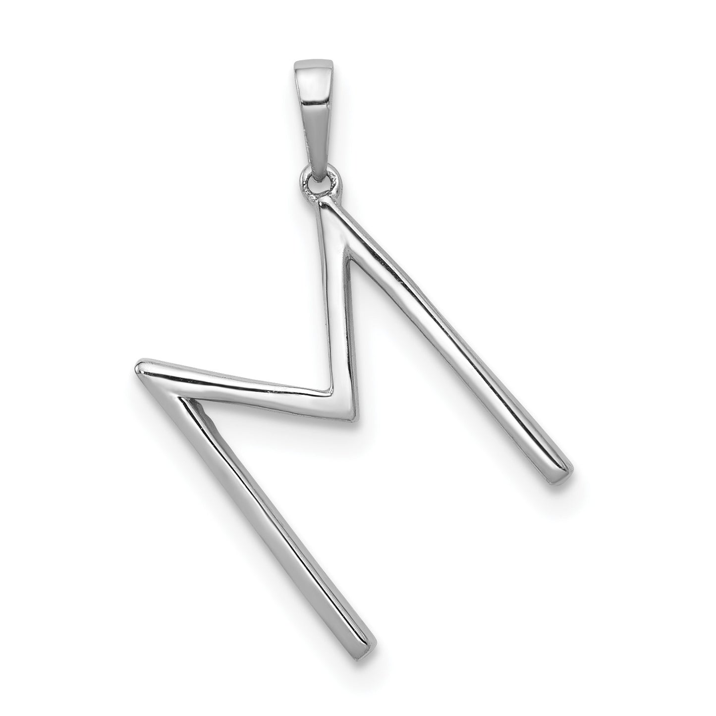 14K White Gold Diamond Letter M Initial Pendant