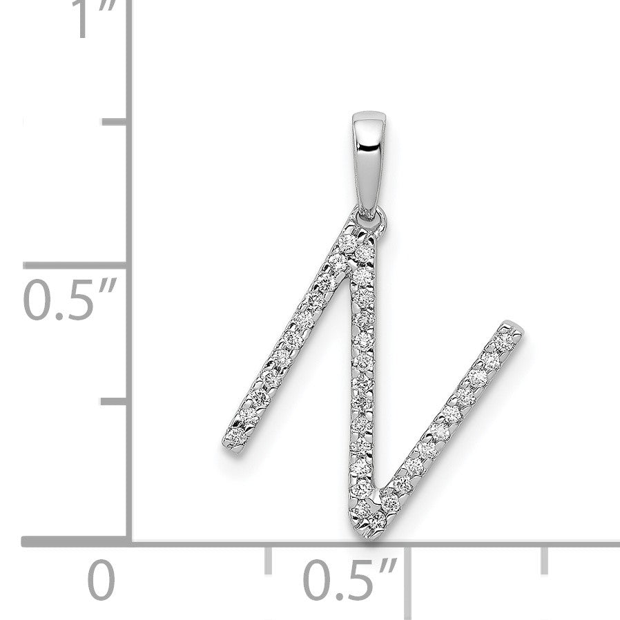 14K White Gold Diamond Letter N Initial Pendant