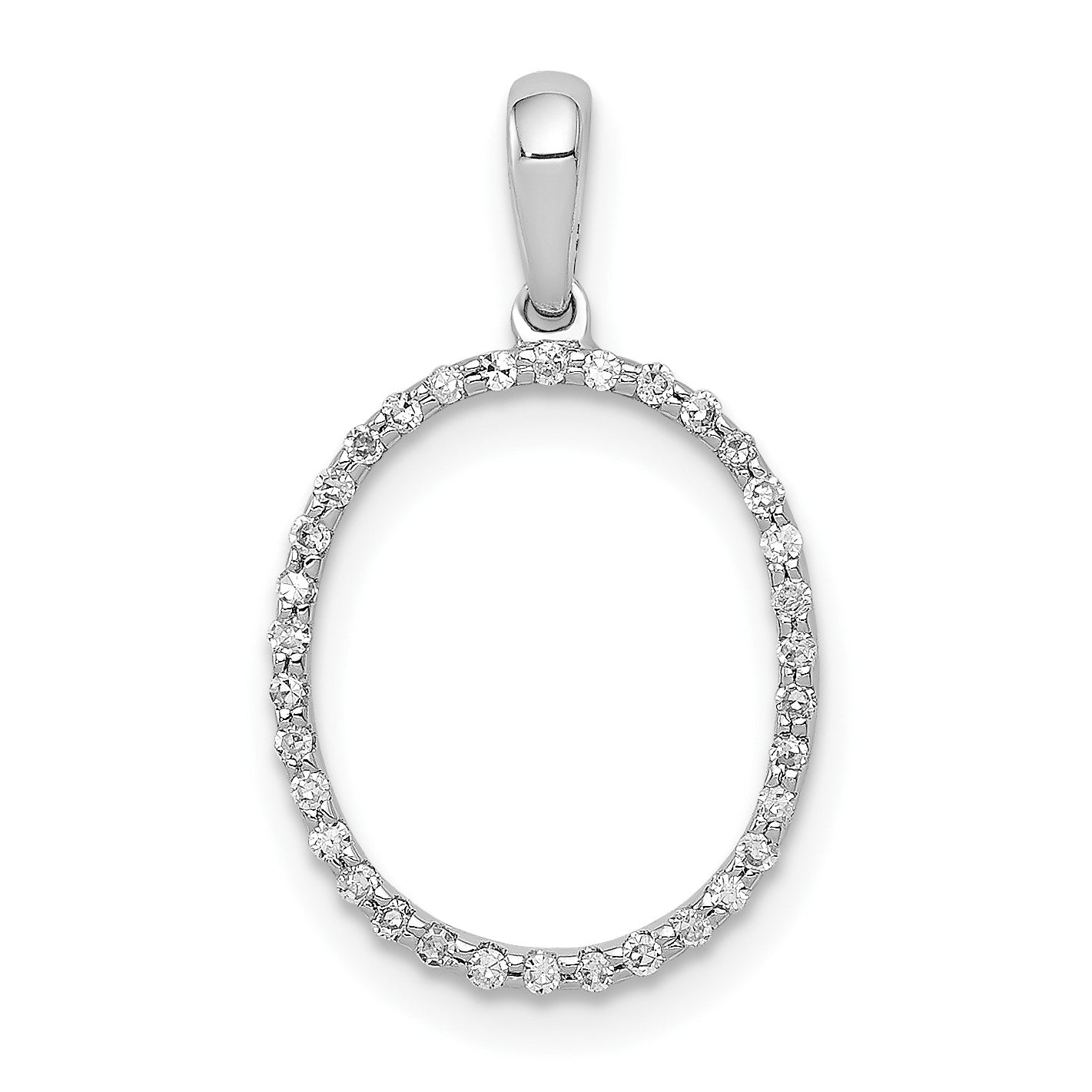 14K White Gold Diamond Letter O Initial Pendant