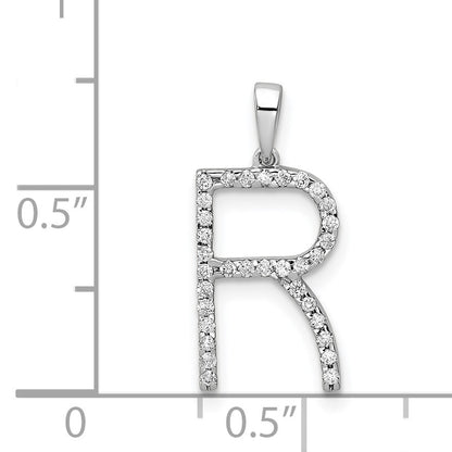 14K White Gold Diamond Letter R Initial Pendant
