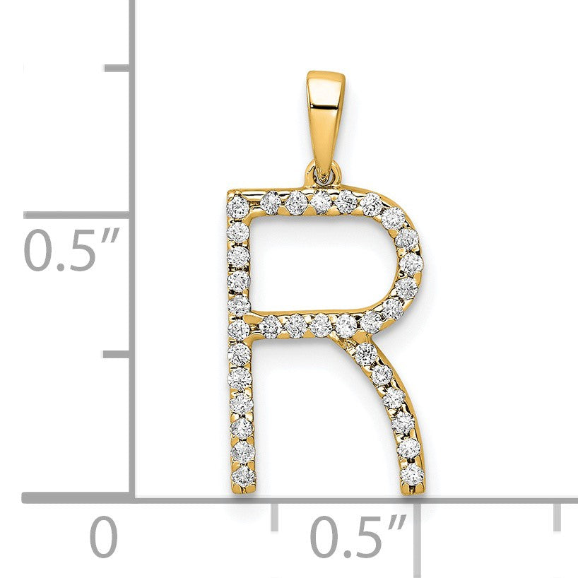 14K Diamond Letter R Initial Pendant