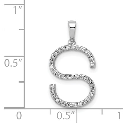 14K White Gold Diamond Letter S Initial Pendant
