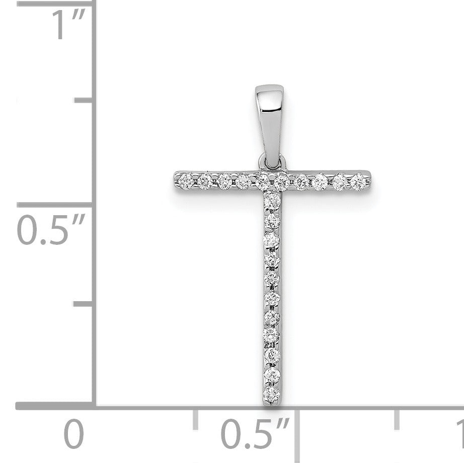 14K White Gold Diamond Letter T Initial Pendant
