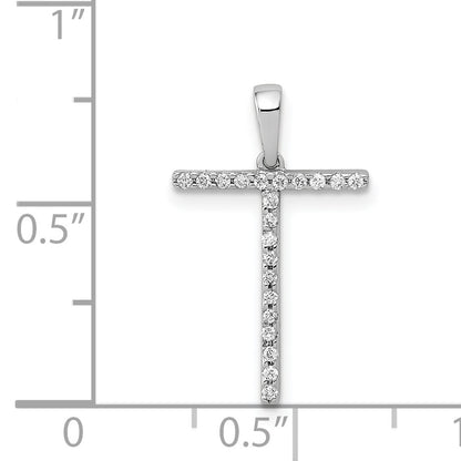 14K White Gold Diamond Letter T Initial Pendant