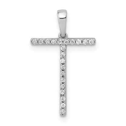 14K White Gold Diamond Letter T Initial Pendant