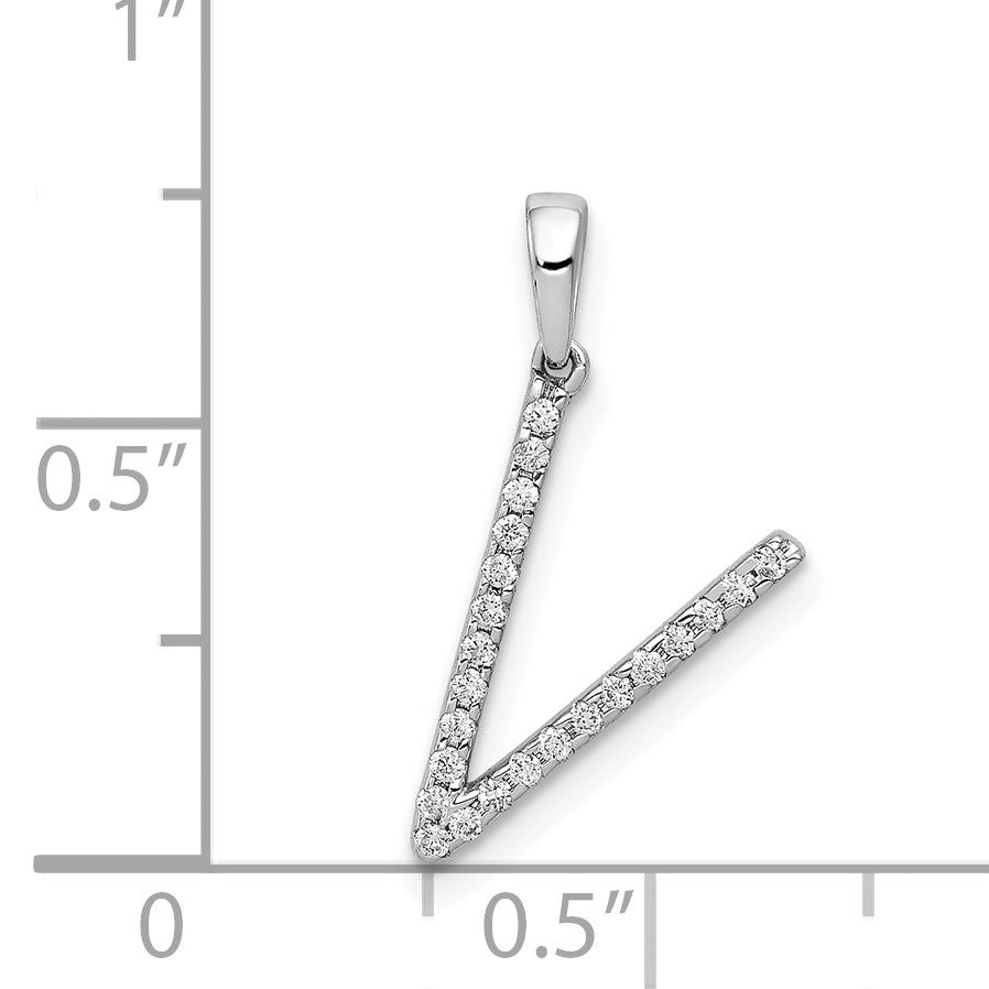 14K White Gold Diamond Letter V Initial Pendant